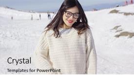  Presentation with woman in maze - Audience pleasing presentation theme consisting of woman in sweater on ski backdrop and a lemonade colored foreground