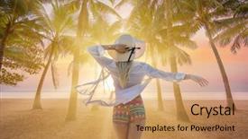  Presentation with being a single woman - Colorful PPT layouts enhanced with woman in swiming suit posing backdrop and a  colored foreground