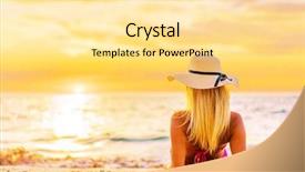  Presentation with being a single woman - PPT theme enhanced with woman in swiming suit posing background and a blonde colored foreground