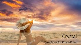  Presentation with sunset beach - Presentation enhanced with woman in swiming suit posing background and a coral colored foreground