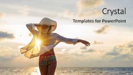  Presentation with sunset beach - Presentation design consisting of woman in swiming suit posing background and a lemonade colored foreground