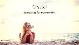  Presentation with sunset beach - Amazing presentation theme having woman in swiming suit posing backdrop and a  colored foreground