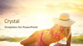  Presentation with being a single woman - Presentation theme having woman in swiming suit posing background and a cream colored foreground