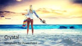  Presentation with sunset beach - Audience pleasing theme consisting of woman in swiming suit posing backdrop and a  colored foreground