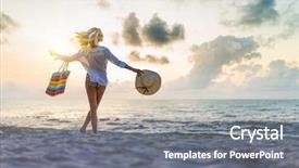  Presentation with sunset beach - Theme enhanced with woman in swiming suit posing background and a  colored foreground