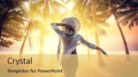  Presentation with sunset beach - Theme enhanced with woman in swiming suit posing background and a  colored foreground