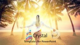  Presentation with sunset beach - Amazing PPT layouts having woman in swiming suit posing backdrop and a  colored foreground