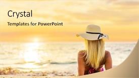  Presentation with being a single woman - PPT theme with woman in swiming suit posing background and a blonde colored foreground
