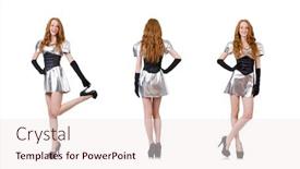  Presentation with tech - Slide deck having woman in tech concept isolated on white background and a sky blue colored foreground