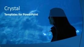  Presentation with fish aquarium - Beautiful PPT theme featuring woman-in-the-aquarium backdrop and a ocean colored foreground