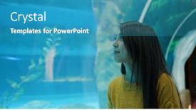  Presentation with fish aquarium - PPT theme featuring woman-in-the-aquarium background and a teal colored foreground