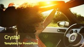 Presentation with car - Audience pleasing PPT theme consisting of woman in the car cabriolet backdrop and a tawny brown colored foreground