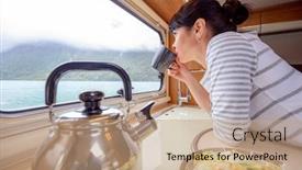  Presentation with coffee cup - Audience pleasing PPT layouts consisting of woman-in-the-interior backdrop and a coral colored foreground