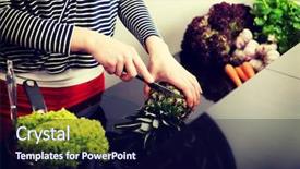  Presentation with healthy food - Beautiful slide set featuring woman-in-the-kitchen-preparing and a navy blue colored foreground