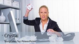  Presentation with workplace stress - Theme enhanced with woman in the office with paper balls anger stress and frustration in the workplace background and a light blue colored foreground