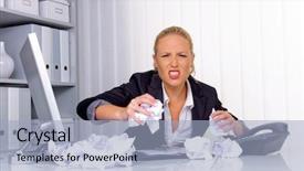  Presentation with workplace stress - Colorful theme enhanced with woman in the office with paper balls anger stress and frustration in the workplace backdrop and a light blue colored foreground