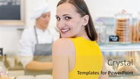  Presentation with sweet pastry - Presentation featuring woman-in-the-pastry-shop background and a yellow colored foreground