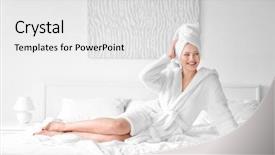  Presentation with bed - Amazing slides having woman in towel and bathrobe backdrop and a white colored foreground