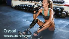  Presentation with water cup - Slides consisting of woman in tracksuit wearing prosthesis background and a ocean colored foreground