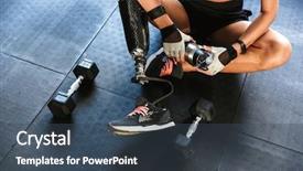  Presentation with prosthesis - Beautiful presentation theme featuring woman in tracksuit wearing prosthesis backdrop and a ocean colored foreground