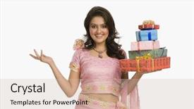  Presentation with indian traditional - PPT theme consisting of woman in traditional indian dress background and a soft green colored foreground