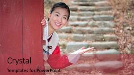  Presentation with korean - Presentation design consisting of woman in traditional korean dress background and a  colored foreground