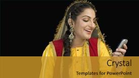  Presentation with malaysian traditional dress - Audience pleasing PPT theme consisting of woman in traditional punjabi dress backdrop and a gold colored foreground