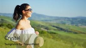  Presentation with tuscany - Audience pleasing presentation theme consisting of woman in tuscany italian holiday backdrop and a gold colored foreground