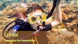  Presentation with scuba diving - Presentation theme consisting of woman in vacation scuba diving down to tropical coral reef background and a tawny brown colored foreground