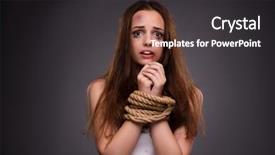  Presentation with discrimination - Presentation theme featuring woman in violence and discrimination background and a dark gray colored foreground