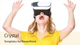  Presentation with virtual reality - Beautiful PPT theme featuring woman in virtual reality glasses backdrop and a yellow colored foreground