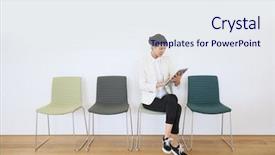  Presentation with waiting room furniture - Audience pleasing slide set consisting of woman in waiting room using backdrop and a sky blue colored foreground