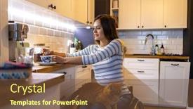  Presentation with wheelchair - Colorful presentation enhanced with woman-in-wheelchair-in-kitchen backdrop and a tawny brown colored foreground