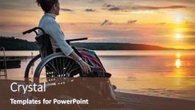  Presentation with wheelchair - Colorful PPT theme enhanced with woman-in-wheelchair-with-dog backdrop and a tawny brown colored foreground