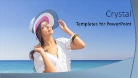  Presentation with maldives - Beautiful slide deck featuring woman in white clothing refreshing at the ocean maldives backdrop and a teal colored foreground