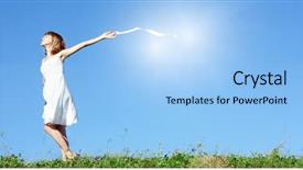  Presentation with blue ribbon - Slides featuring woman in white dress background and a light blue colored foreground