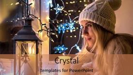  Presentation with white christmas - Presentation enhanced with woman in white hat christmas eve and new year background and a coral colored foreground