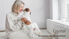  Presentation with russell - PPT layouts featuring woman-in-white-knitted-sweater background and a light gray colored foreground