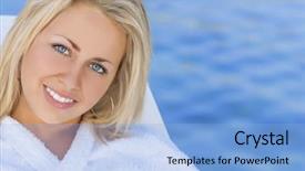  Presentation with blue spa - Cool new slide set with woman in white spa robe backdrop and a light blue colored foreground