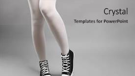  Presentation with sneakers - PPT layouts with woman in white stockings and sneakers on color background background and a light gray colored foreground