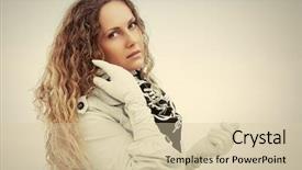  Presentation with city street - Audience pleasing PPT theme consisting of woman in white trench coat backdrop and a  colored foreground