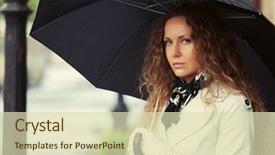  Presentation with white birch tree - Slides having woman in white trench coat background and a  colored foreground