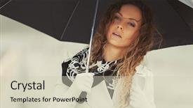  Presentation with city street - Beautiful PPT layouts featuring woman in white trench coat backdrop and a soft green colored foreground