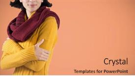  Presentation with hiduism clothing - PPT theme featuring woman in winter clothing posing background and a coral colored foreground
