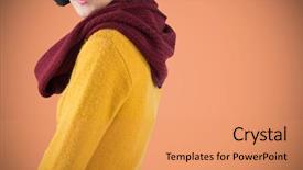  Presentation with clothing - PPT theme enhanced with woman in winter clothing posing background and a gold colored foreground