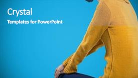  Presentation with winter blue - PPT layouts enhanced with woman in winter clothing posing background and a teal colored foreground