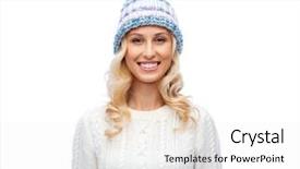  Presentation with christmas borders winter - Presentation design having woman in winter hat sweater background and a  colored foreground