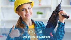  Presentation with drilling - Slide set consisting of woman in workshop with drilling drill background and a ocean colored foreground