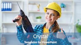  Presentation with drilling - Cool new presentation theme with woman in workshop with drilling backdrop and a teal colored foreground