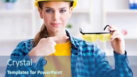  Presentation with workshop - Audience pleasing slide deck consisting of women construction workers health safety - woman in workshop with protective backdrop and a ocean colored foreground